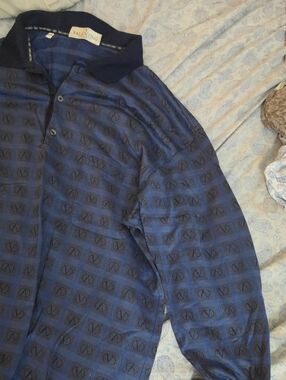 Valentino Blue Logo-Print Lightweight Polo